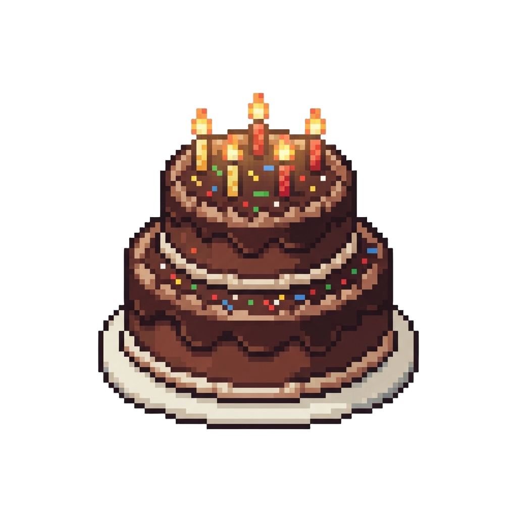 Multi-tiered Chocolate Birthday Cake with Glowing Candles