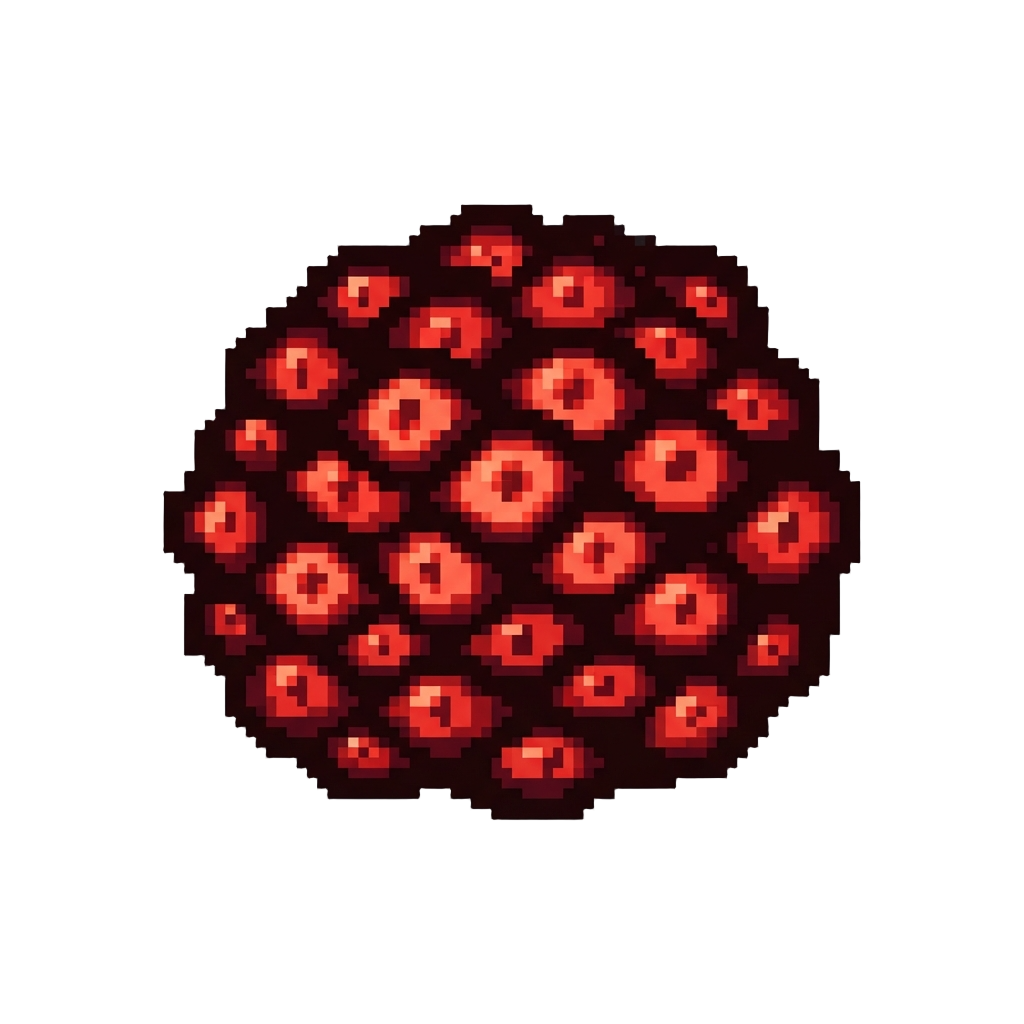 A Swarm of Glowing Red Eyes in the Dark