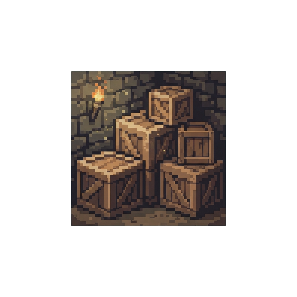 A Flickering Basement Full of Wooden Crates