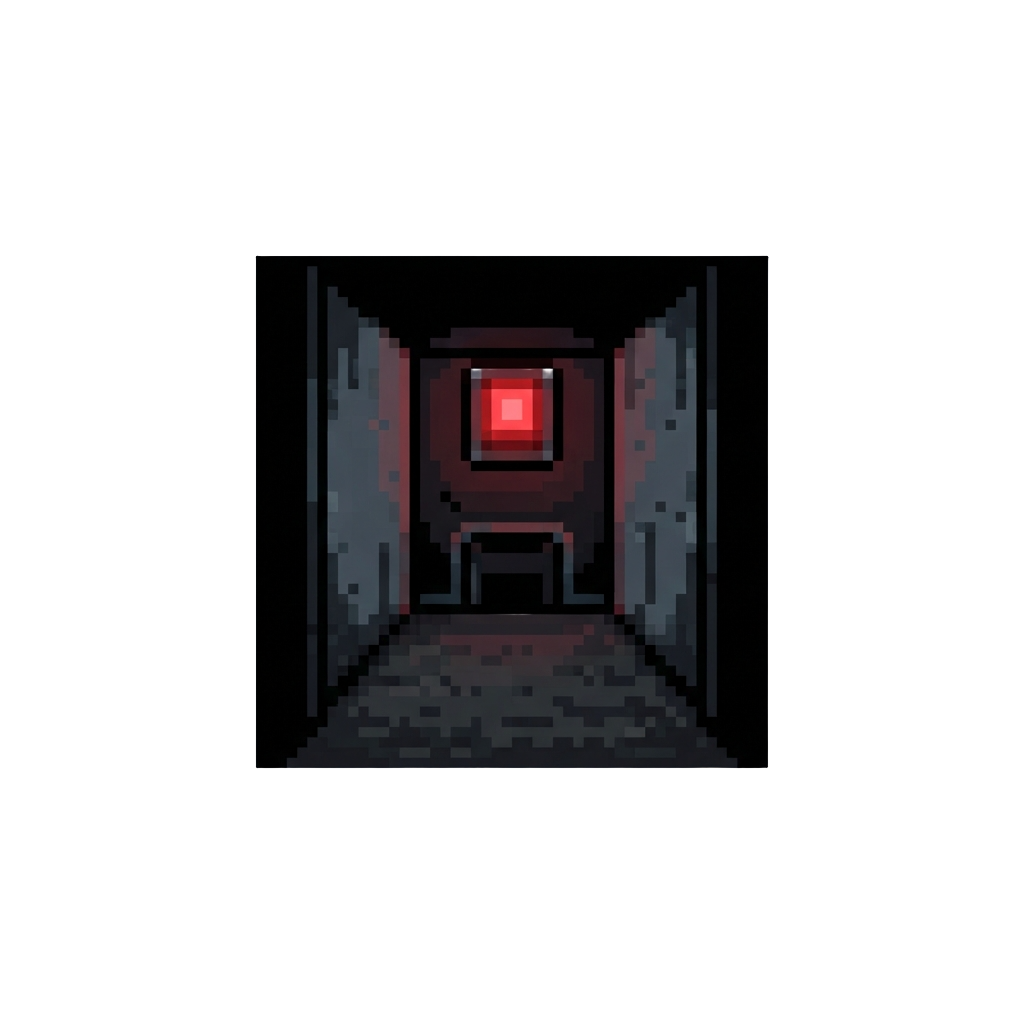 A Pitch-black Hallway with a Single Red Light