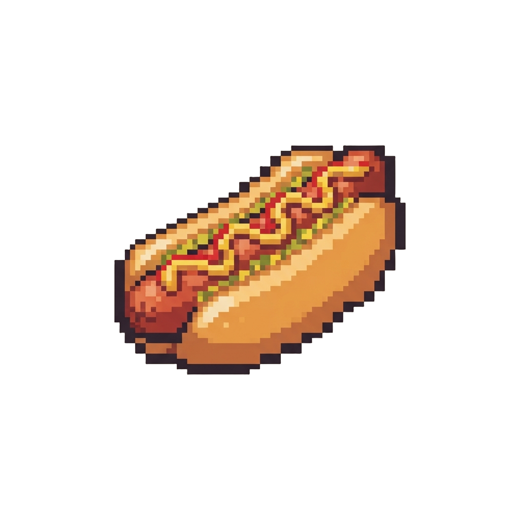A Fully Loaded Hot Dog with Mustard and Ketchup Squiggles