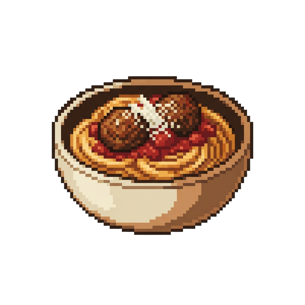 A Bowl of Rich Spaghetti with Meatballs and Parmesan