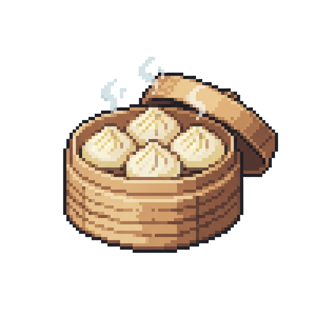 A Steaming Bamboo Basket Filled with Cute Soup Dumplings
