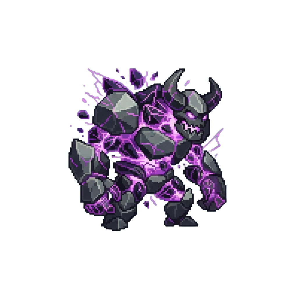 A Hulking Geometric Monster Bursting with Purple Wireframes