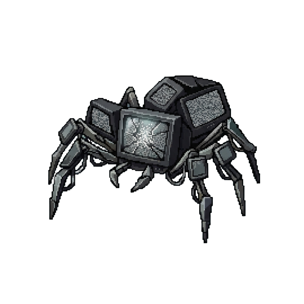 A Monstrous Spider Made of Broken Tv Screens and Static