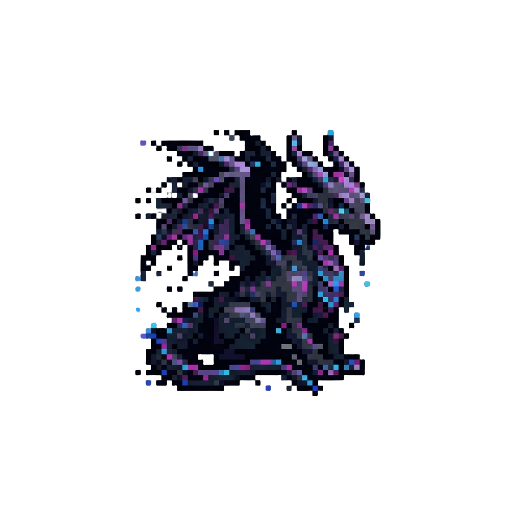 A Shadowy Dragon Made of Melting Digital Noise
