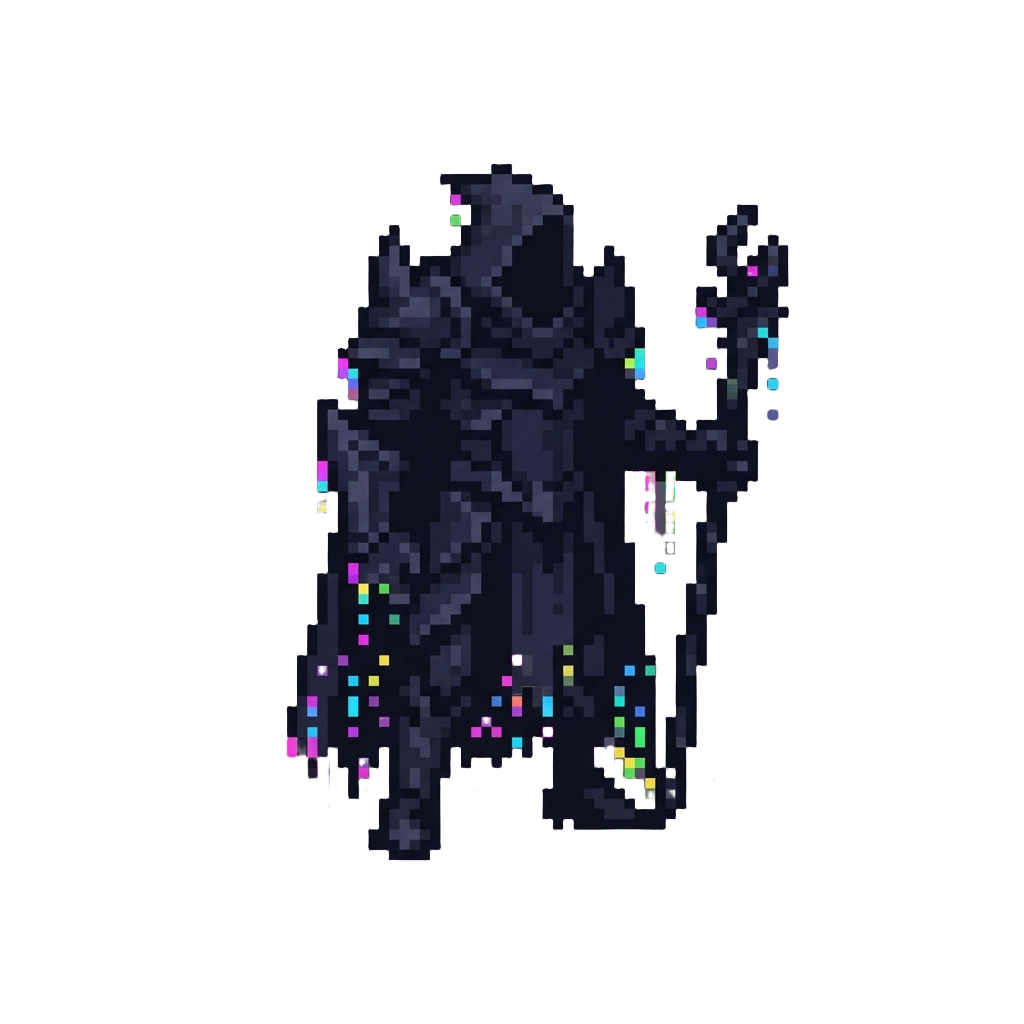 A Towering Shadowy Silhouette Dripping Rainbow Code Pixels