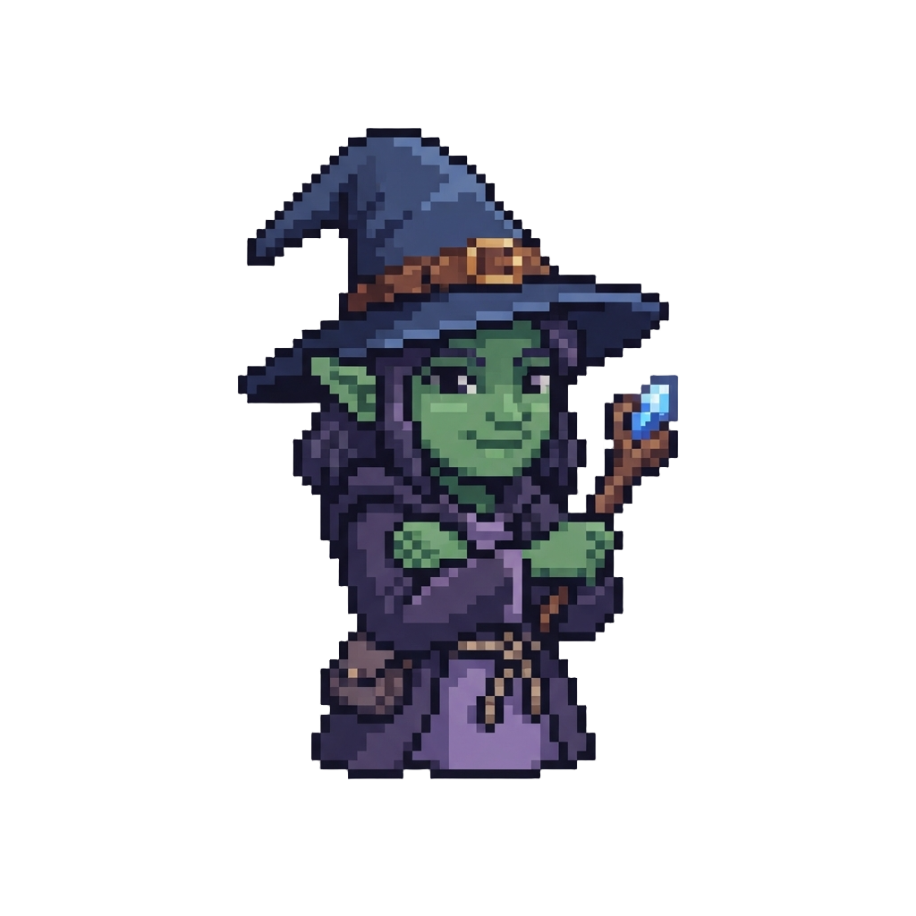 A Classic Green-skinned Witch with a Tall Pointed Hat