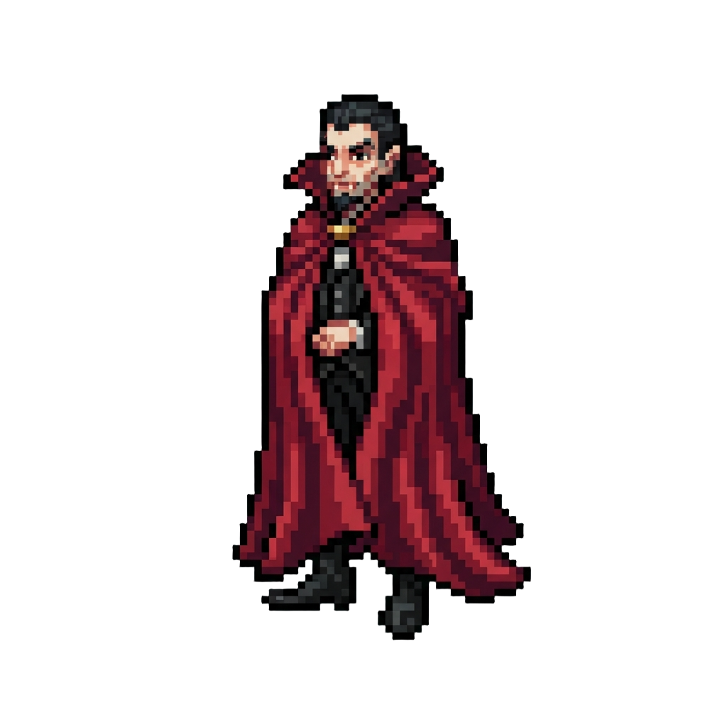 A Dramatic Ancient Crimson-cloaked Vampire