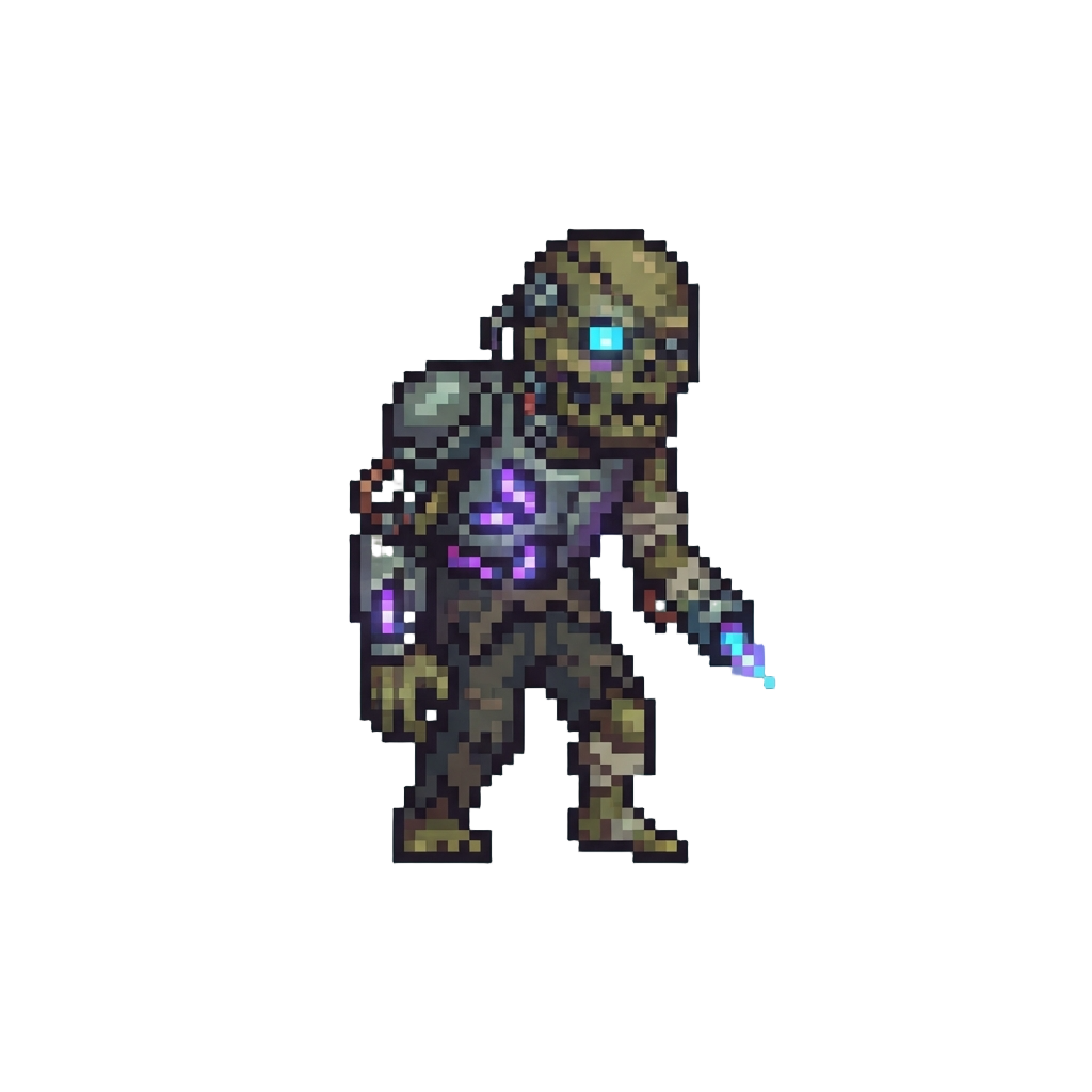 A Glowing Neon Cybernetic Zombie