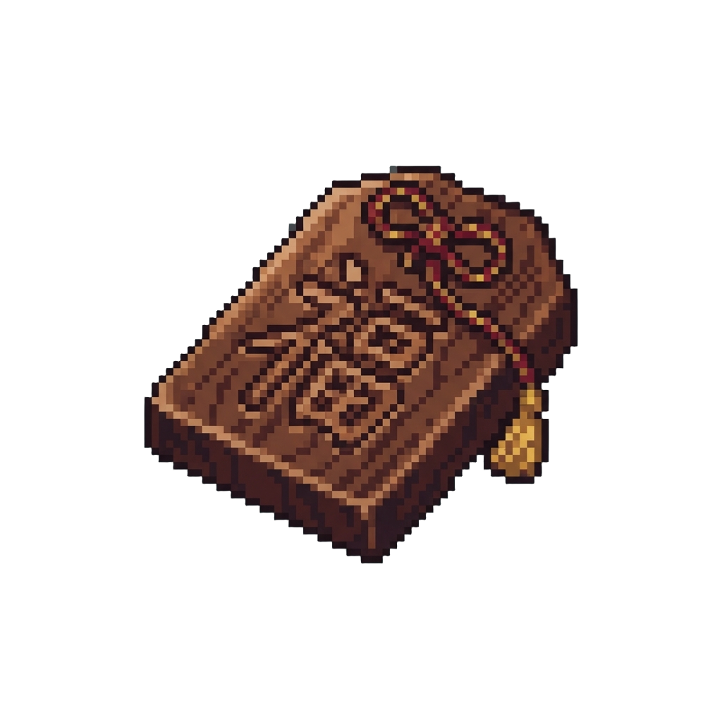 A Carved Wooden Omamori for Good Luck
