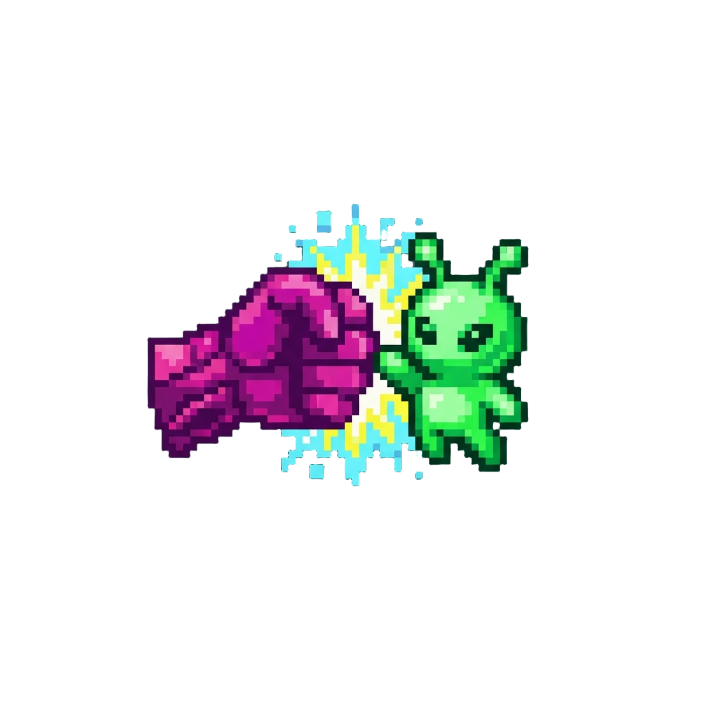 A Neon Alien Fist-bump with a Glowing Creature