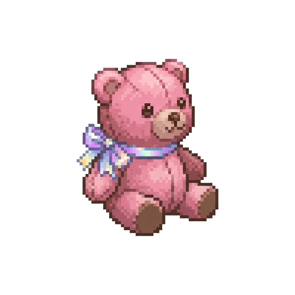A Holograph-ribboned Bear Eraser Plush