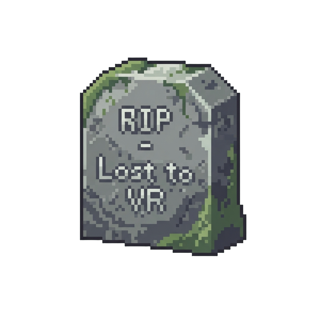 A Mossy Granite Tombstone Reading 'rip - Lost to Vr'
