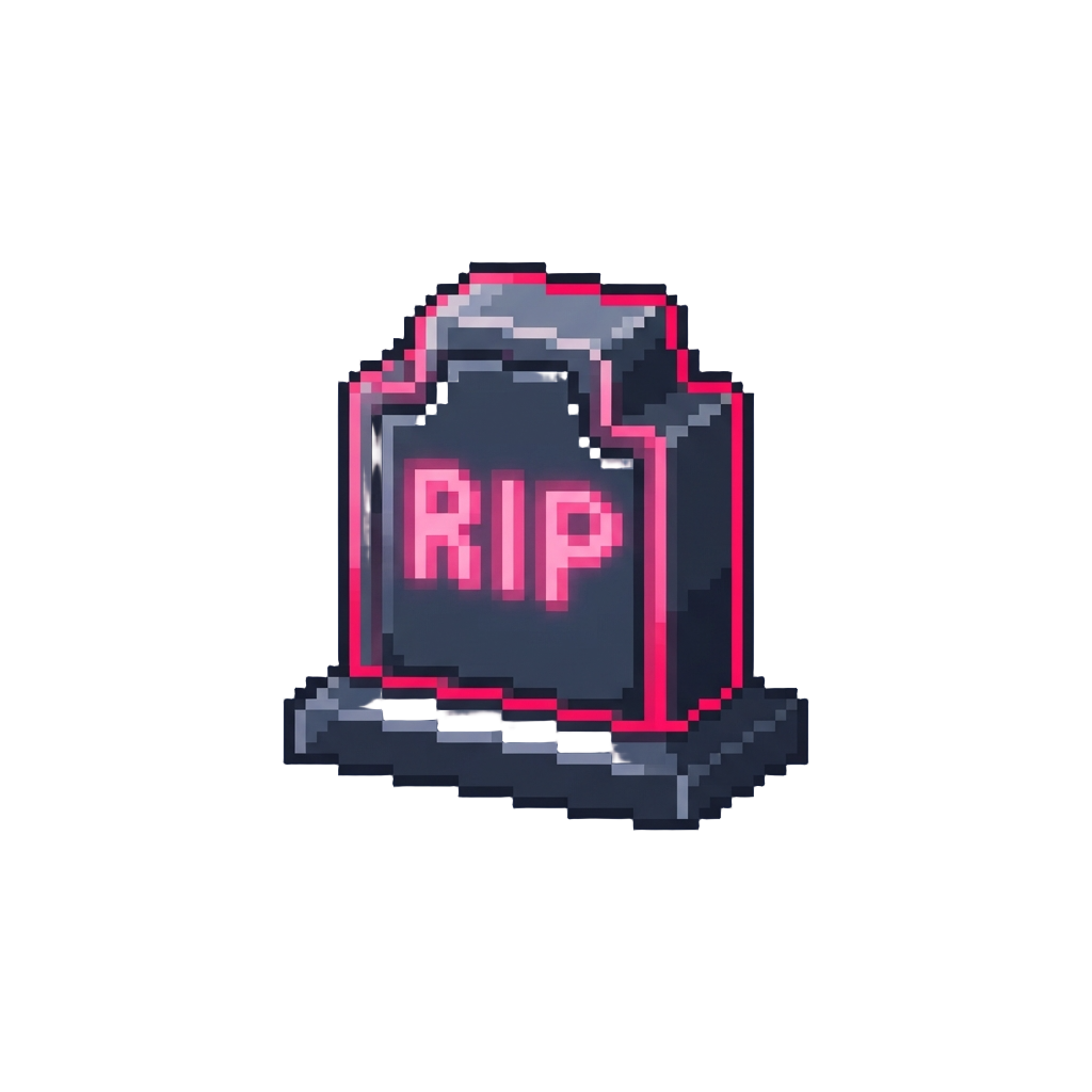 A Neon Glowing Digital Tombstone Reading 'rip'