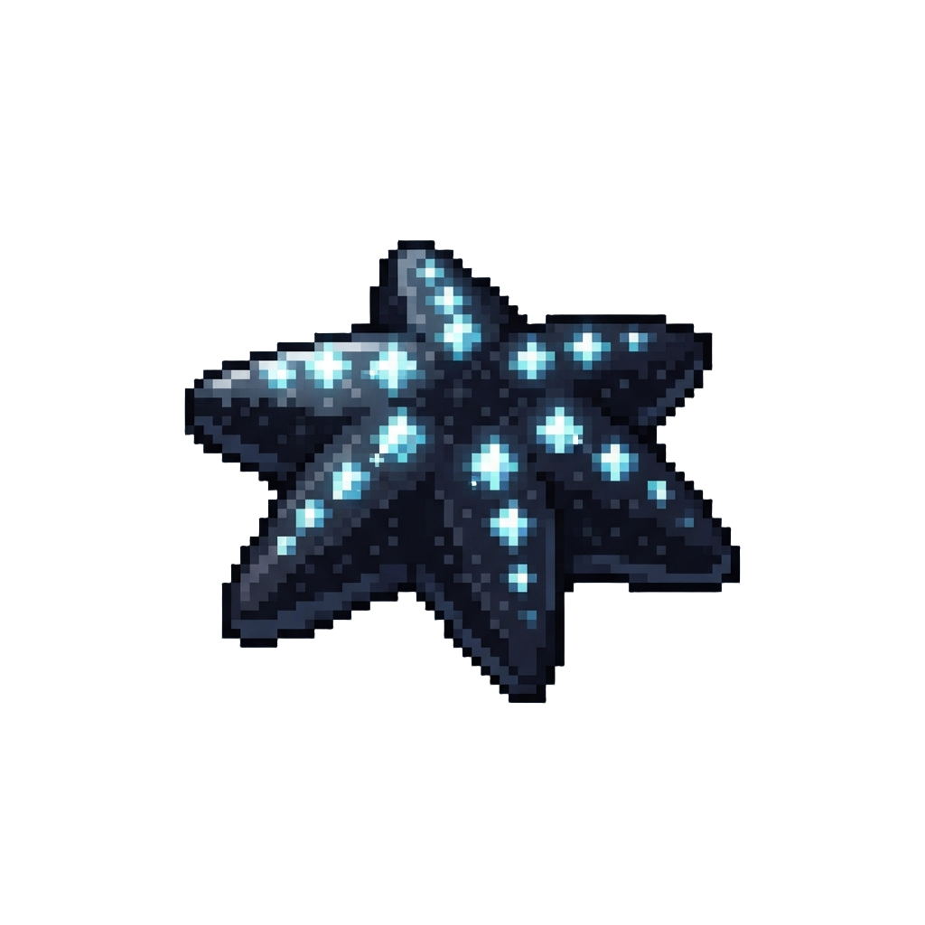 A Carpet of Deep Night-sky Black Starfish Glowing with Sharp Diamond Points