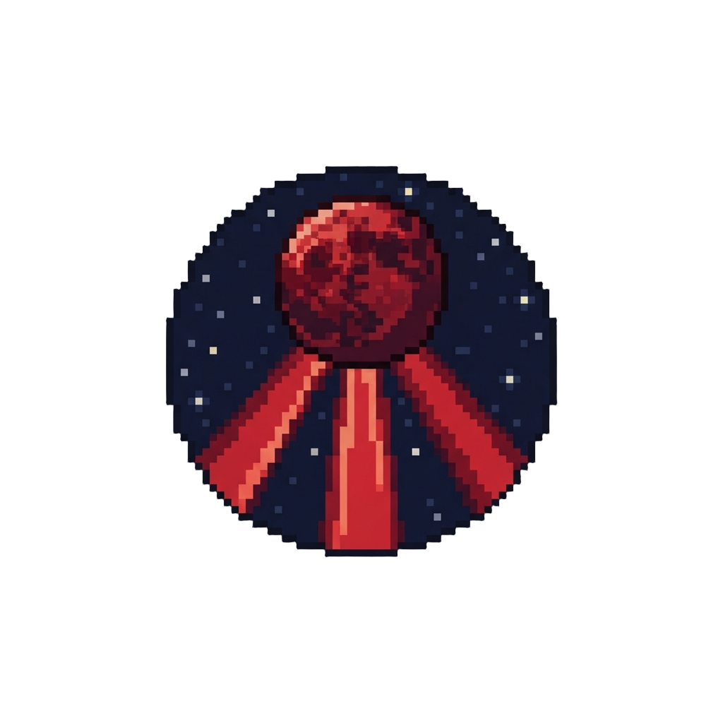 A Blood Moon Starry Night Sky Casting Deep Red Luminescent Rays