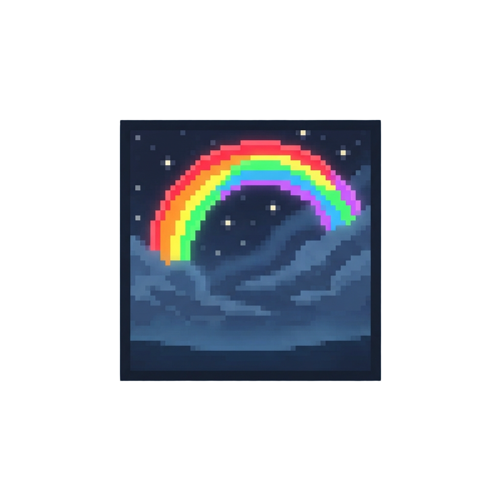 A Starry Night Mist Sky Displaying a Multi-hued Neon Rainbow Arc