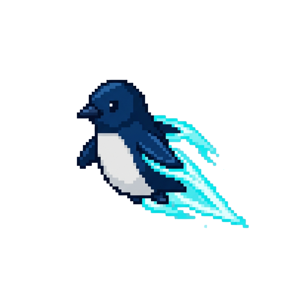 A Swift Deep Abyssal Sapphire Penguin with Stark Glowing Wing Trails