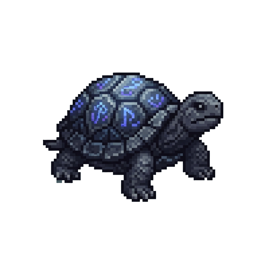 A Deep Abyssal Basalt Turtle with Glowing Indigo Shell Runes