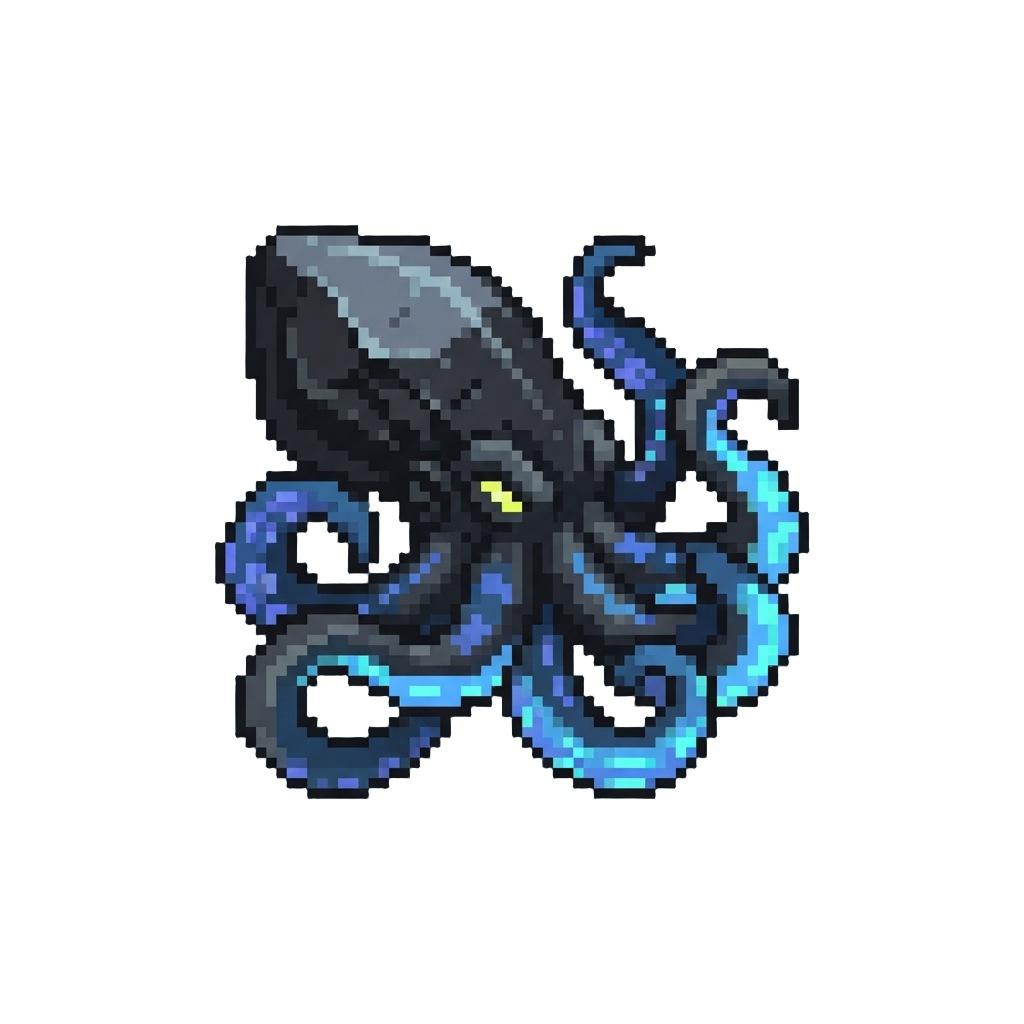 A Gigantic Legendary Shadow-obsidian Kraken with Shimmering Indigo-neon Tentacles