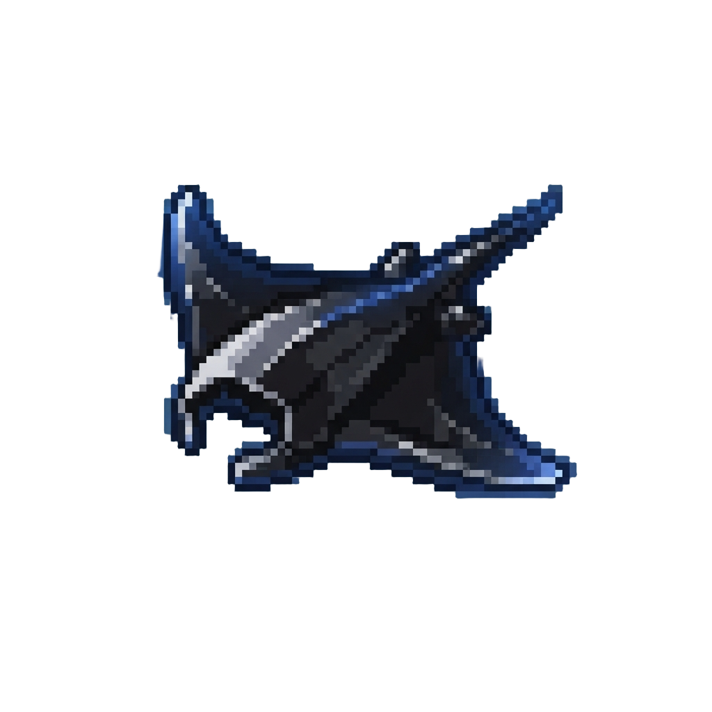 A Majestic Obsidian-crystal Manta Ray Glowing with Deep Midnight-blue Aura