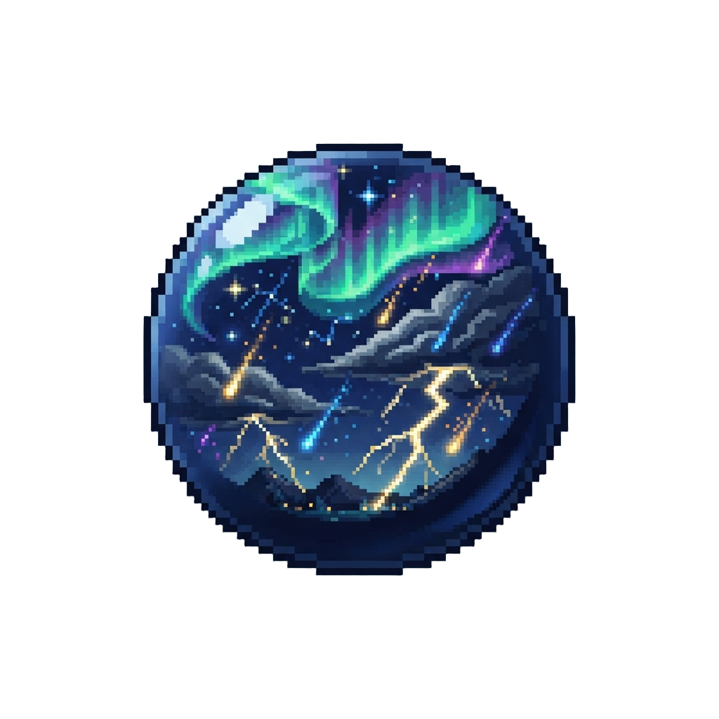 A Starry Night Sky During a Roaring Aurora Thunderstorm with Plasma Rain