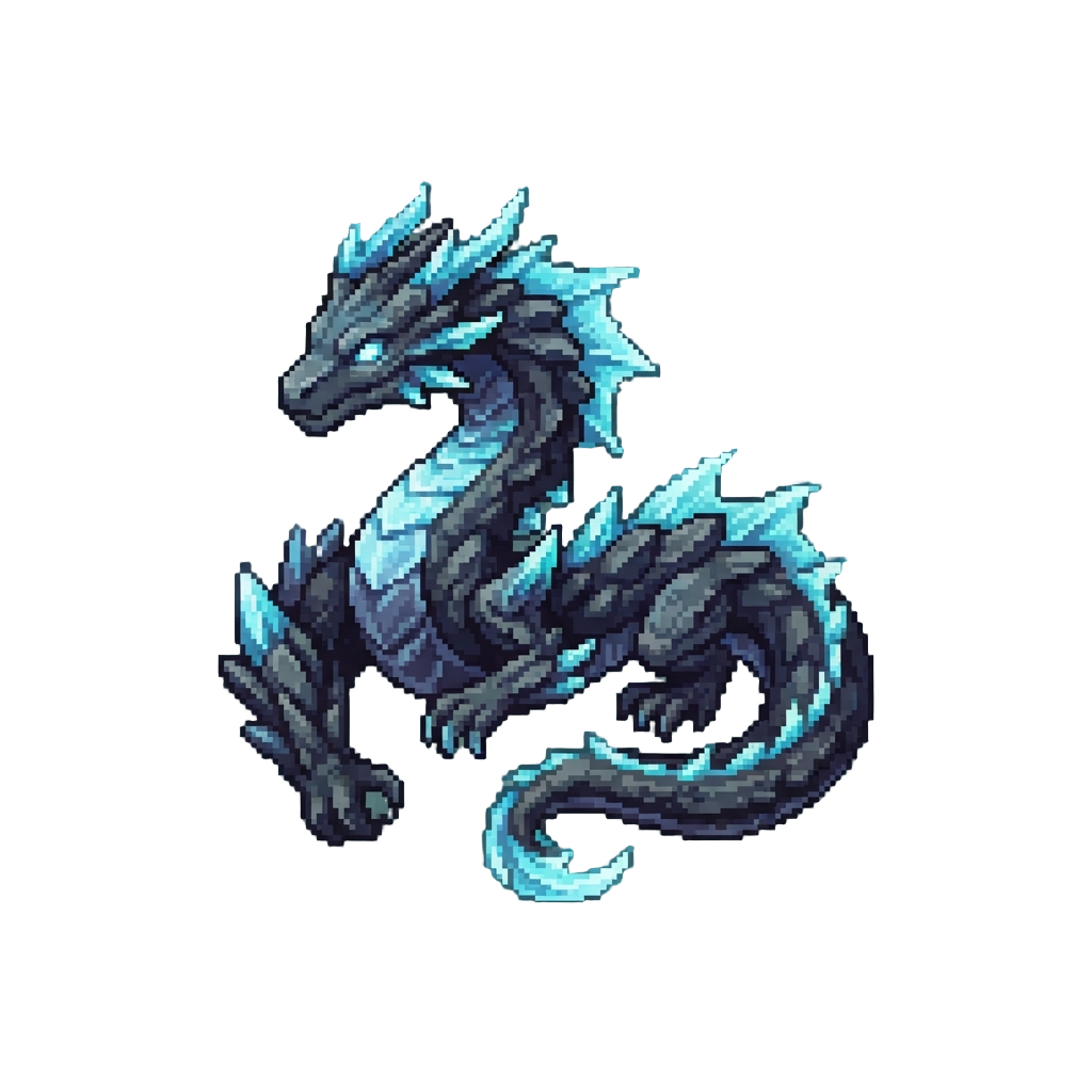 A Sleek Shadow-obsidian Mini Coral Dragon Serpent Made of Dark Reef with Icy Light