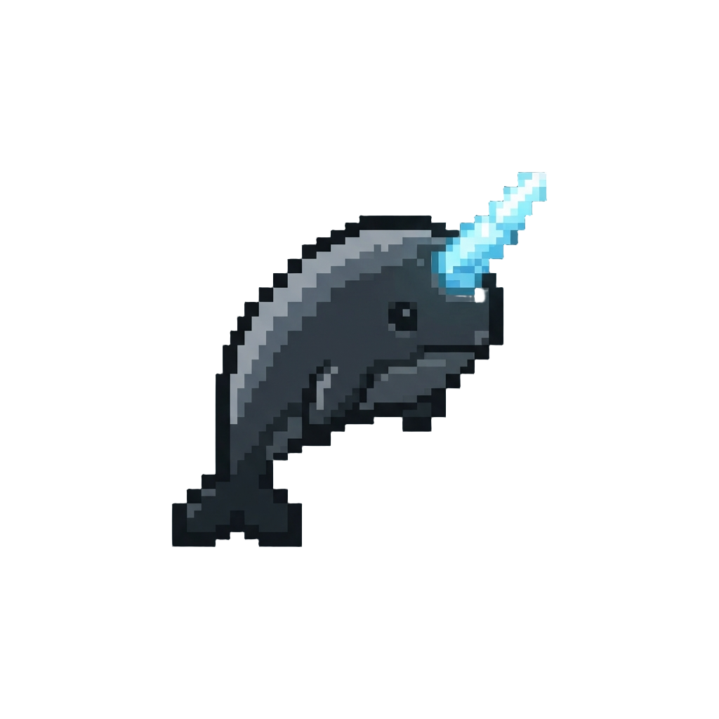 A Sleek Dark-obsidian Narwhal with a Glowing Crystal Horn