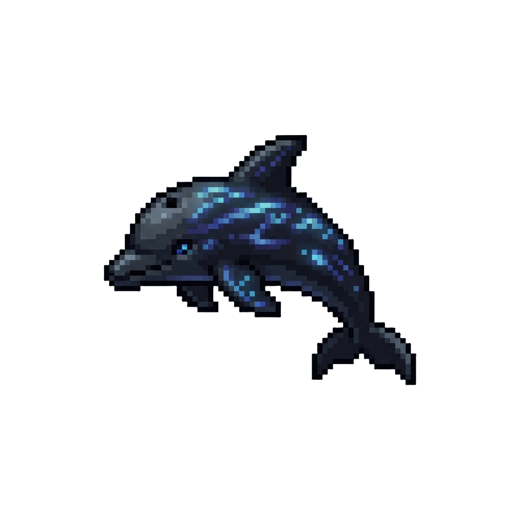 A Midnight-obsidian Dolphin with Deep-sea Indigo Bioluminescent Markings