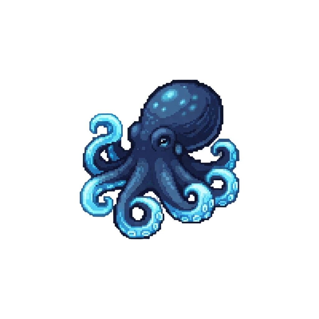 A Deep Shadow-navy Octopus with Glowing Icy Blue Tentacles
