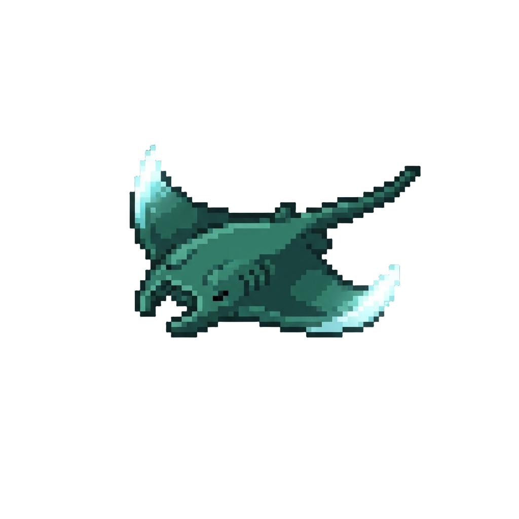 A Mini Dark-emerald Manta Ray with Wingtips of Intense Icy Light