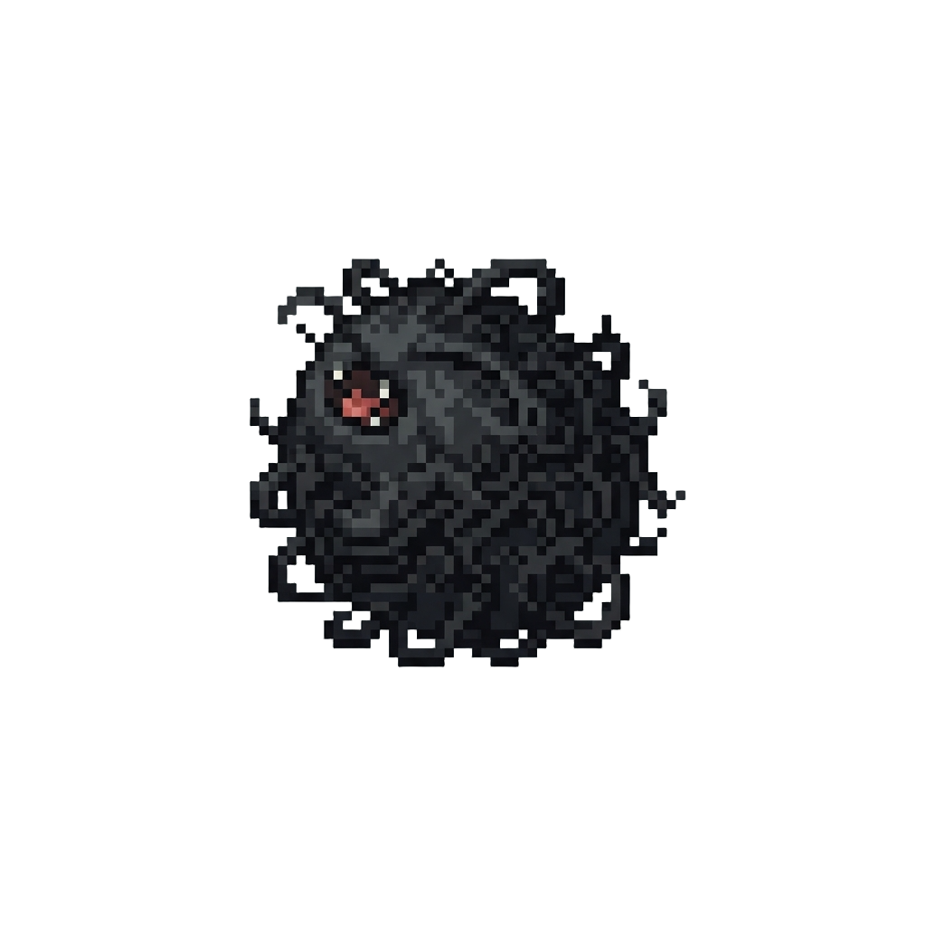 A Tangled Black Hairball Snapping at the Air