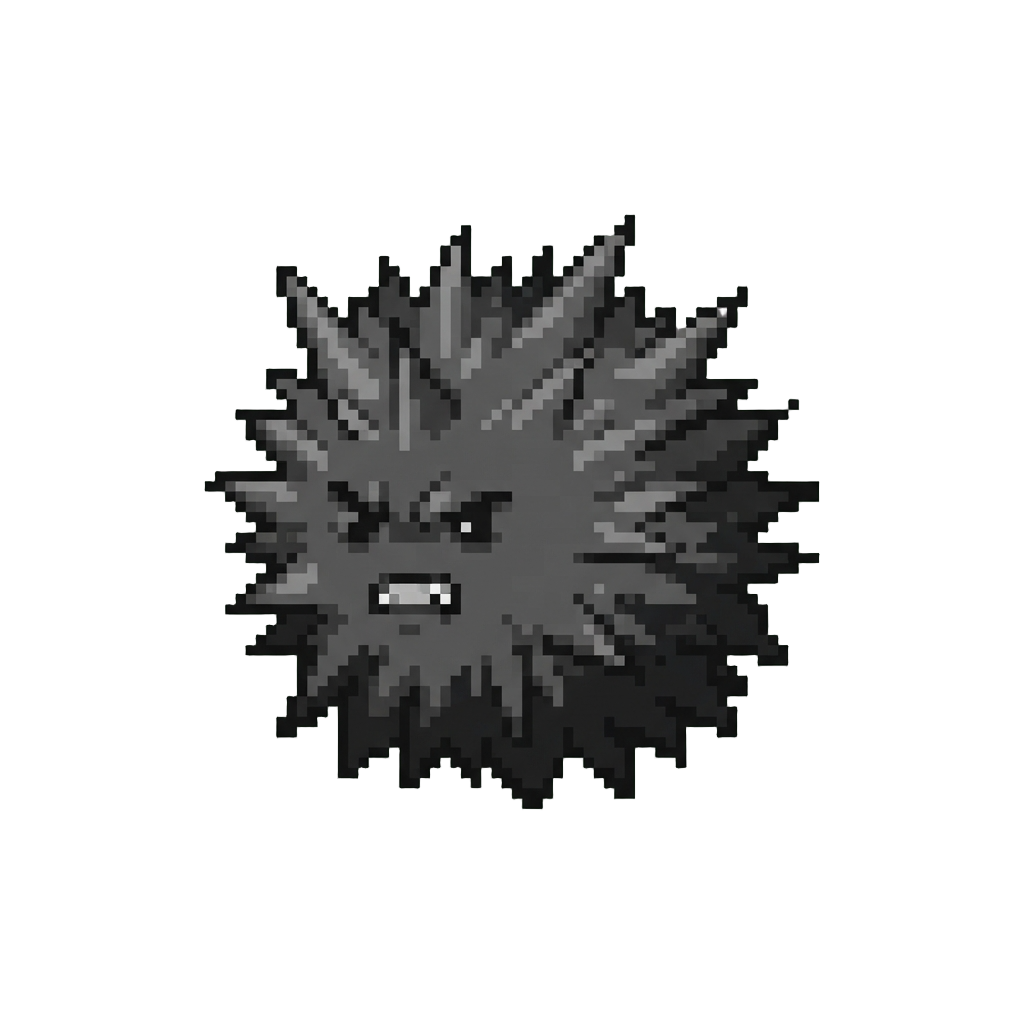 A Dark Grey Spiky Hairball Growling Softly