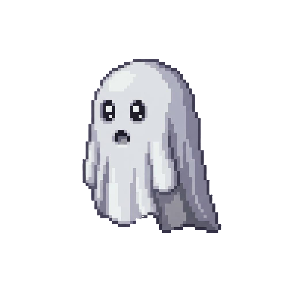A Classic Retro Sheet Ghost with Pixelated Cartoon Eyes