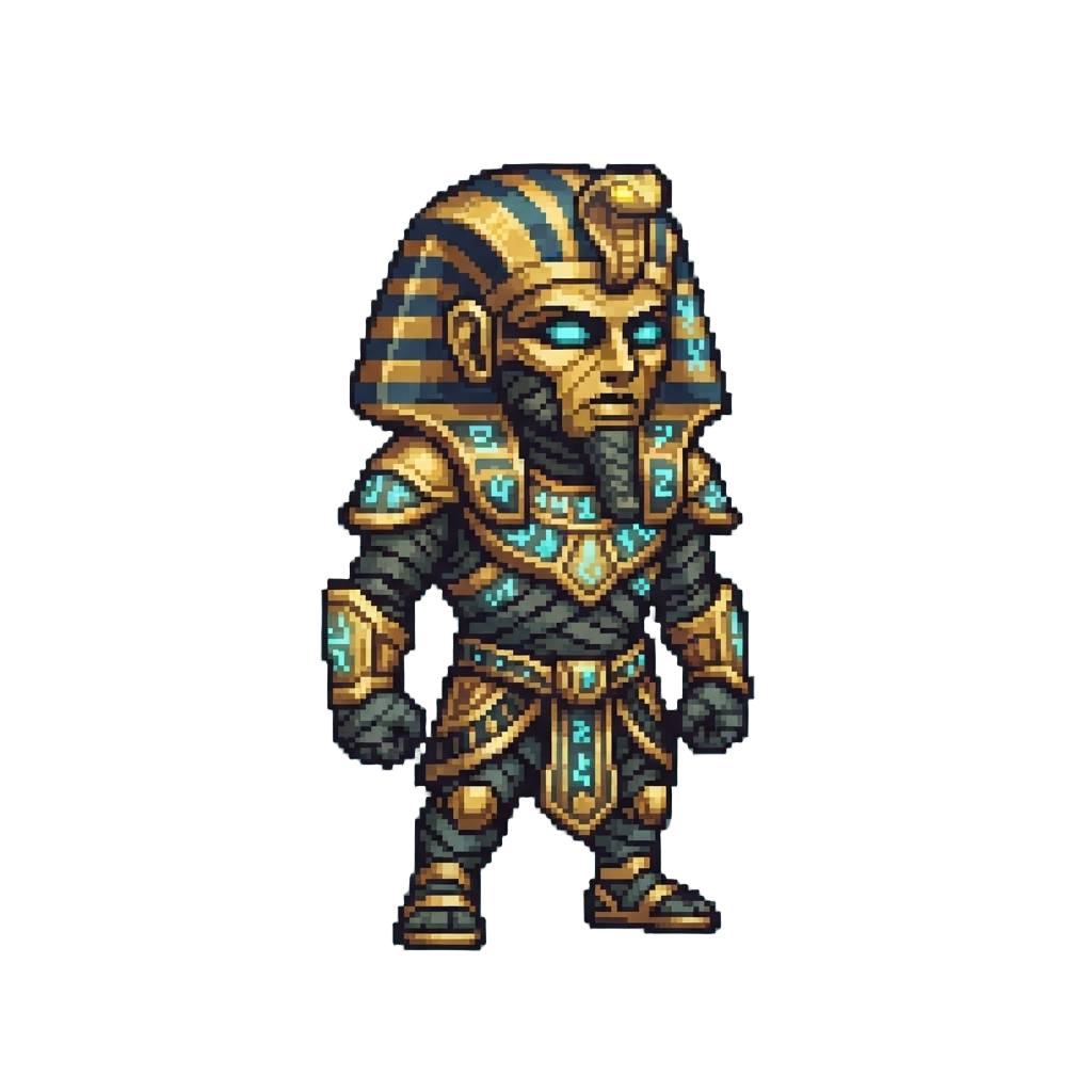 A Golden High-tech Pharaoh Mummy with Glowing Glyphs