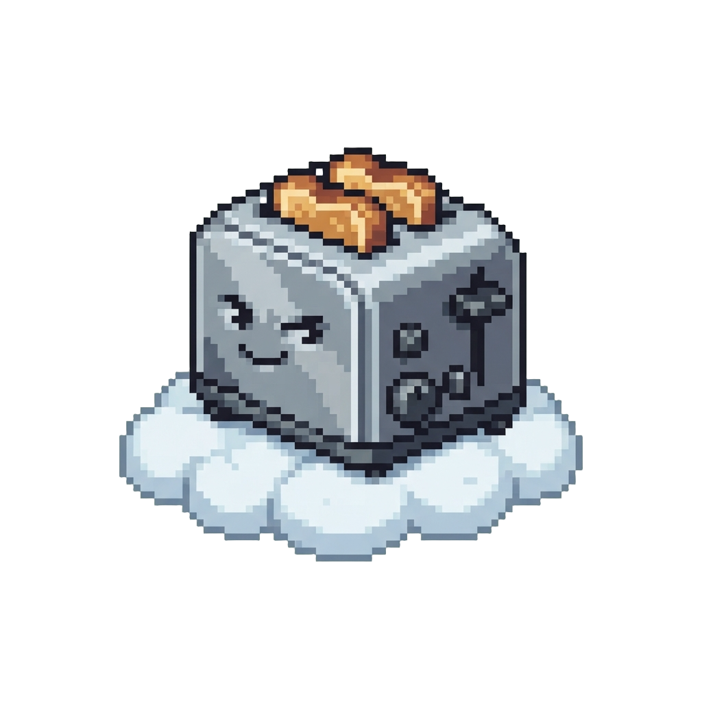 A Mischievous Sentient Toaster Floating on a Cloud
