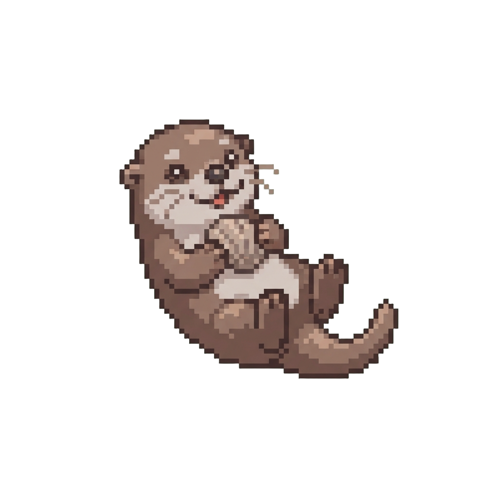 A Cheerful Tiny Otter with a Shell