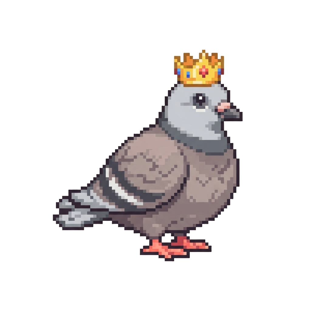 A Chubby Pigeon Wearing a Tiny Crown