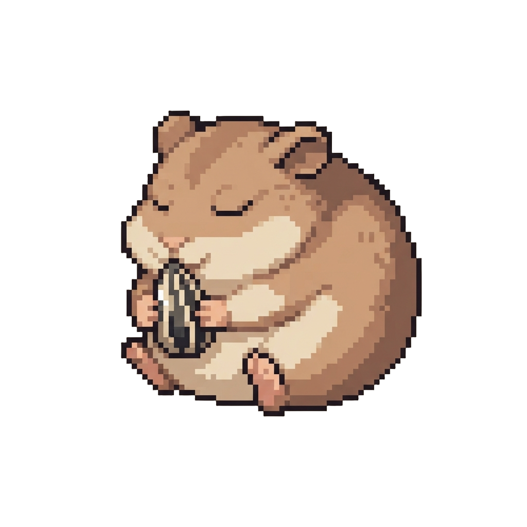 A Sleepy Hamster Holding a Sunflower Seed