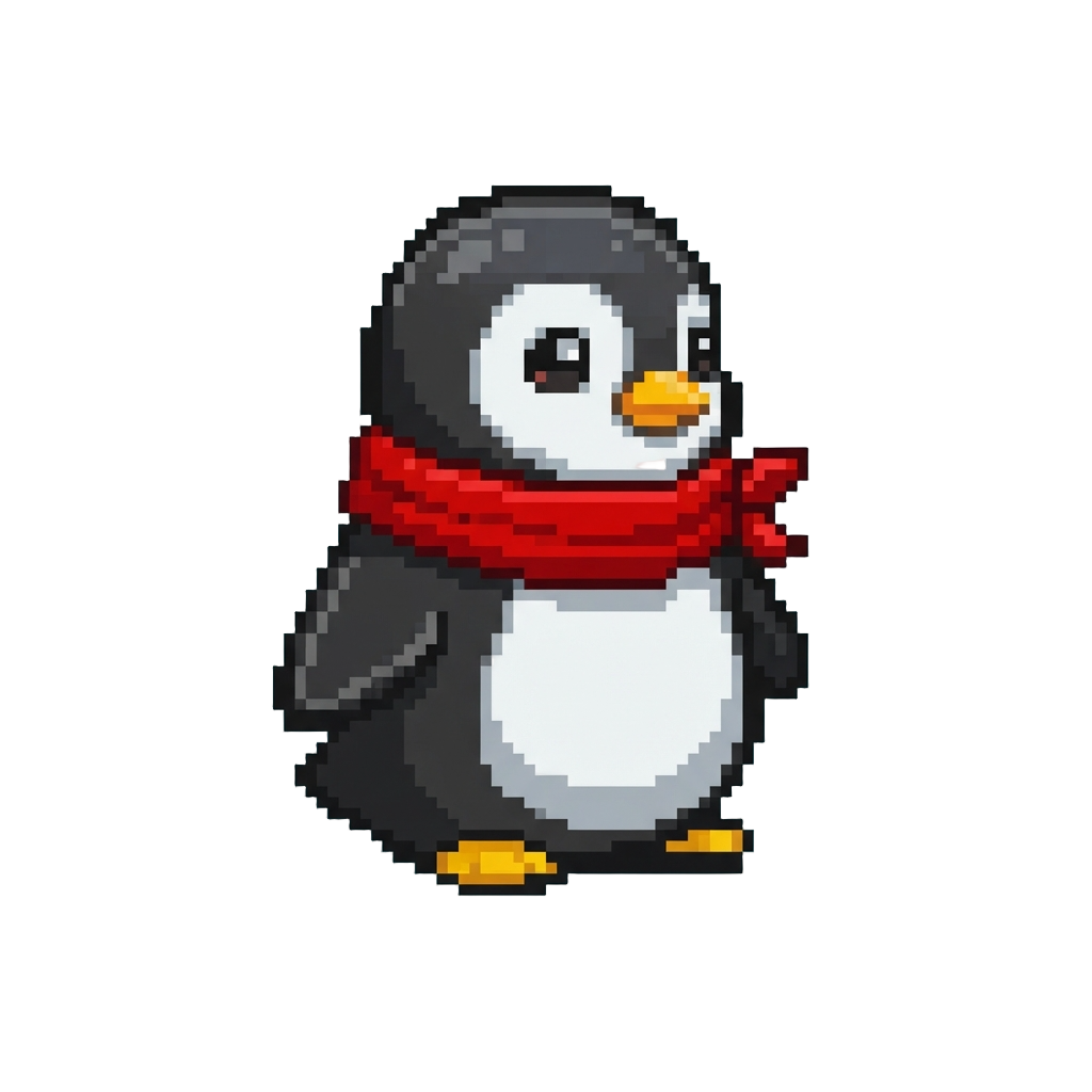 A Baby Penguin Wearing a Red Scarf