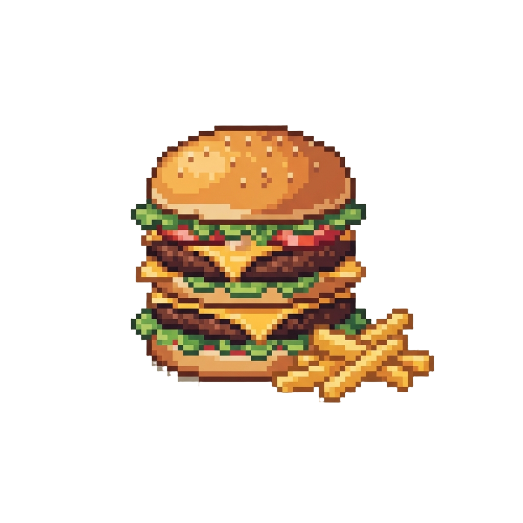A Triple-stacked Cheeseburger with Golden Fries