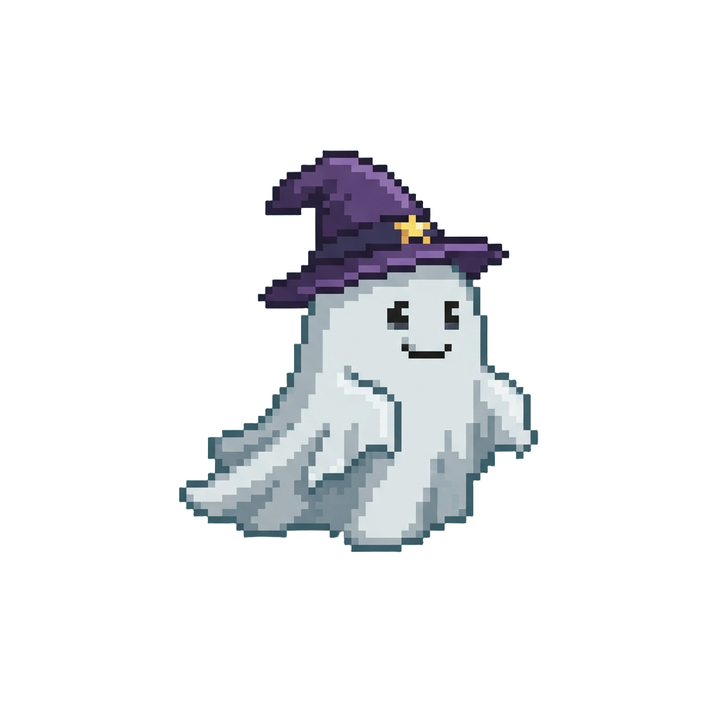 A Friendly Floating Bedsheet Ghost Wearing a Witch Hat