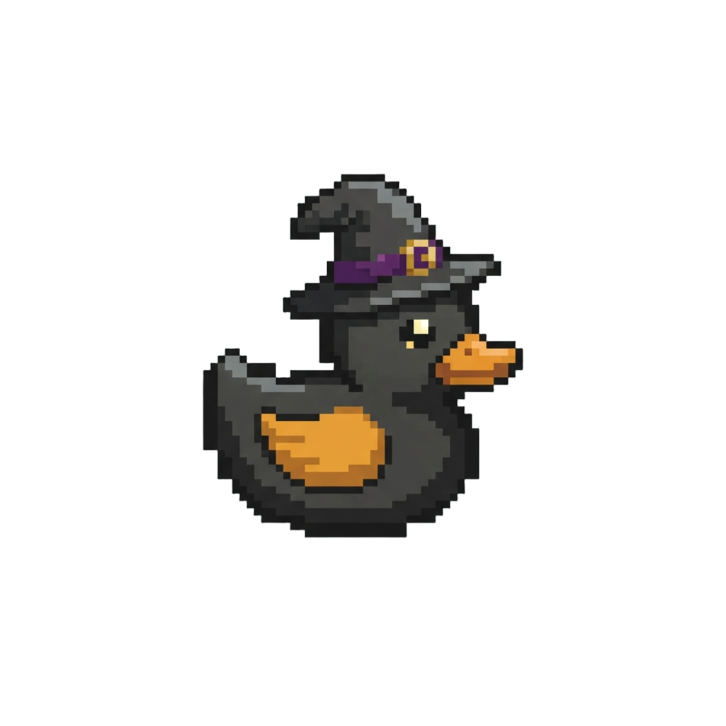 A Tiny Black Rubber Ducky with a Tiny Witch Hat