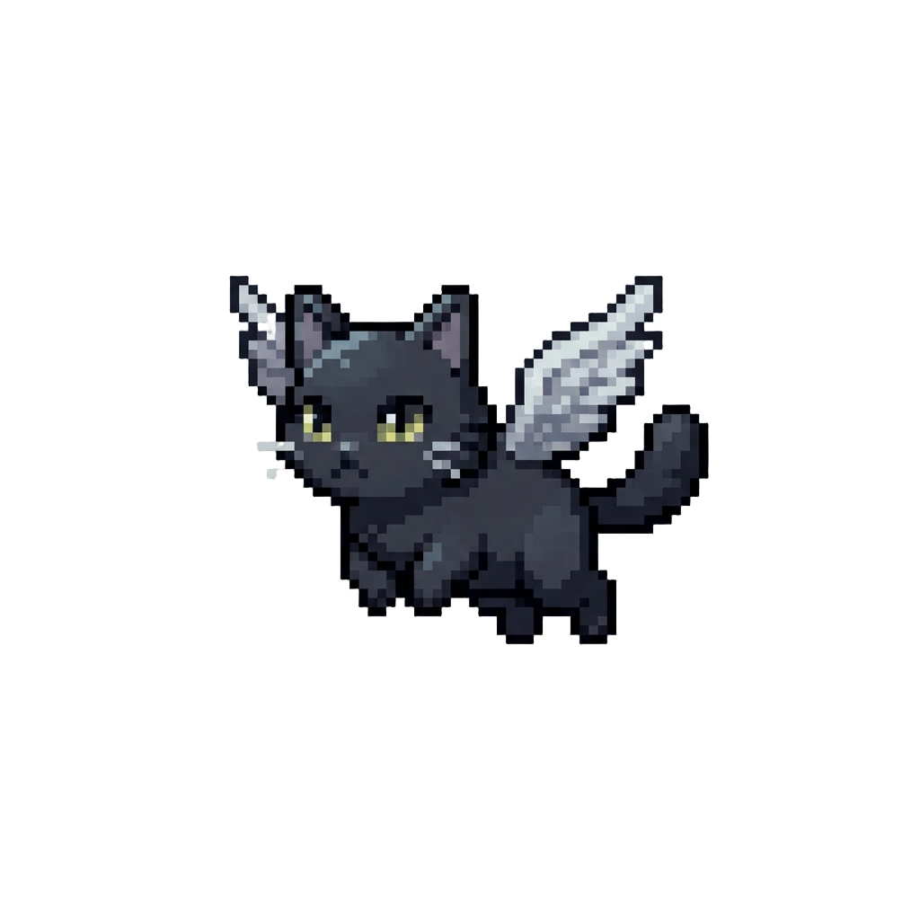 A Magical Flying Black Cat with Tiny Wings