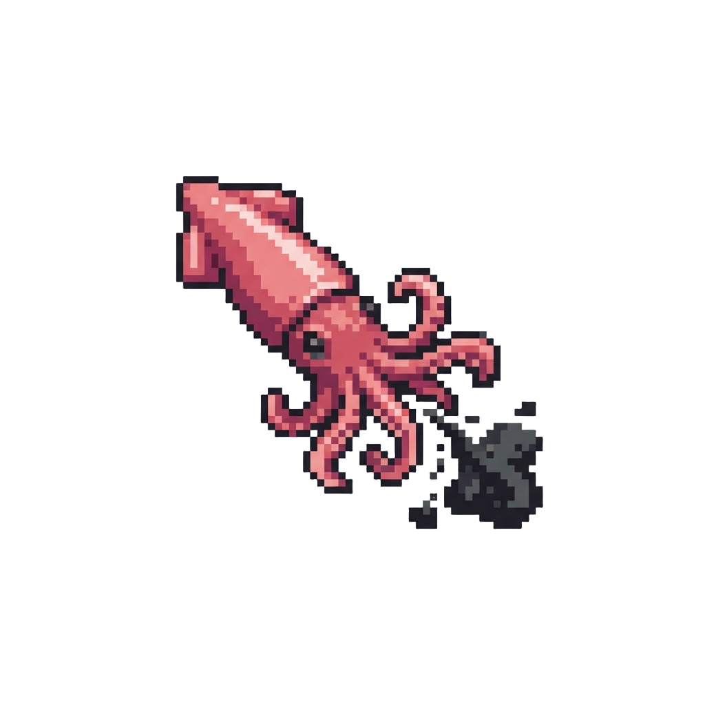 A Squirming Squid Gently Spraying Ink