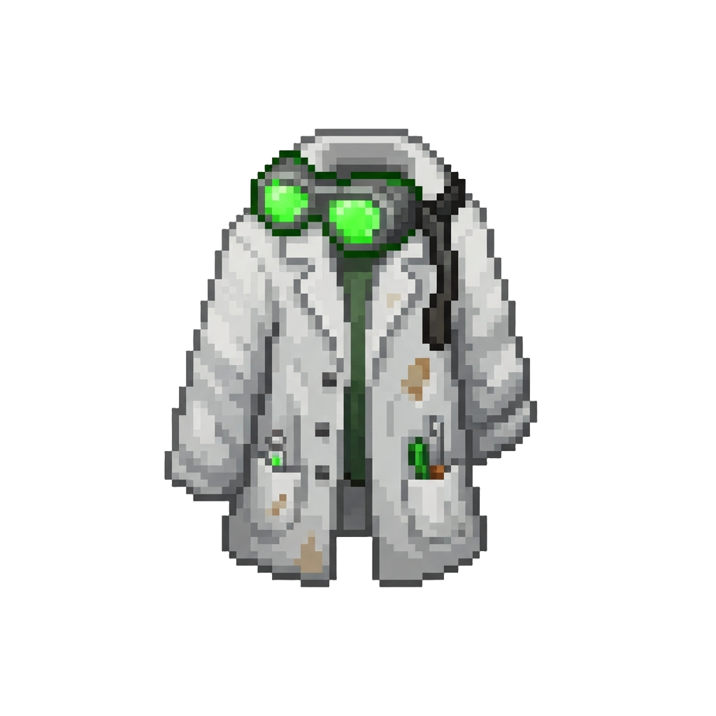 A Mad Scientist Lab Coat with Green Glowing Goggles