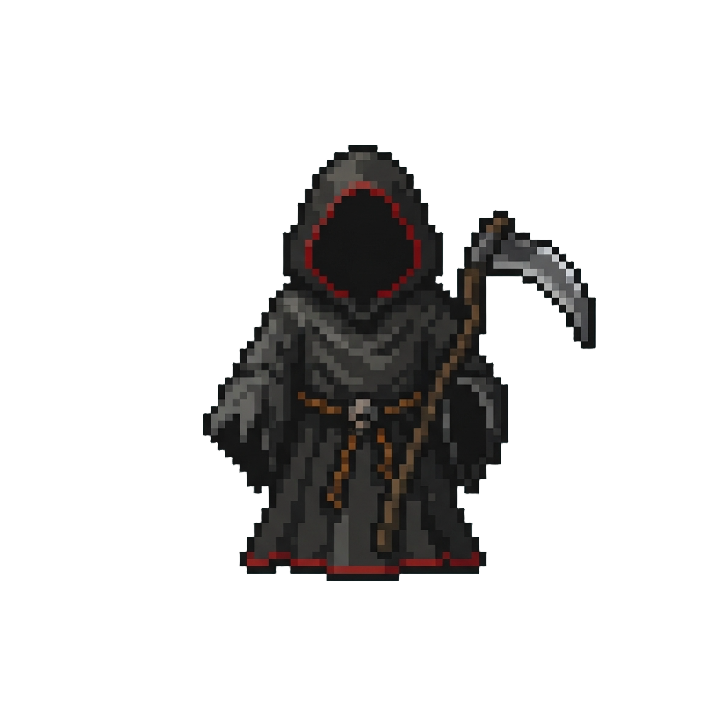 A Dark Grim Reaper Robe with a Miniature Scythe