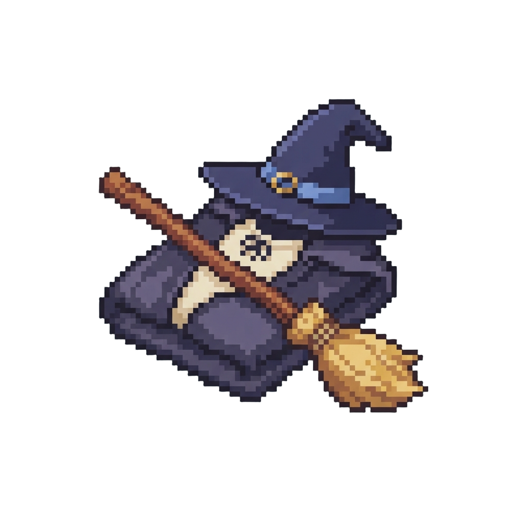 A Witch Outfit with a Pointed Hat and Broomstick