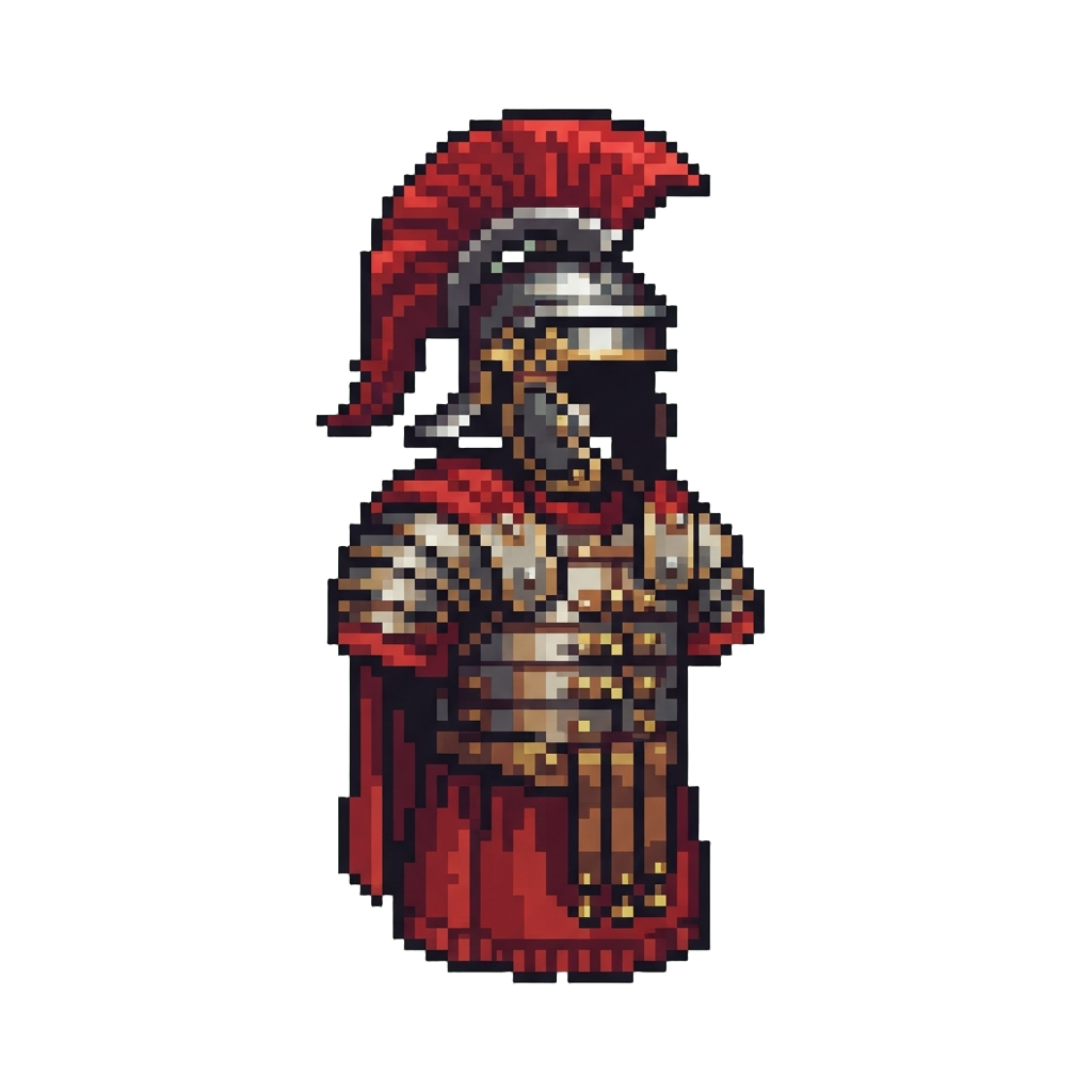 A Roman Soldier Tunic with a Red Crested Helmet